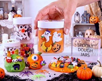 Halloween Play Dough Jar Kit, Non-Toxic Sensory Craft Activity (Party Favors)
