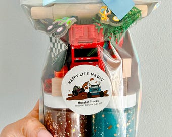 Mini Monster Trucks play Dough sensory  Kit,Kids gift for Boys, Party favors, Toddler present,playdoh kit,boys sensory slime craft activity