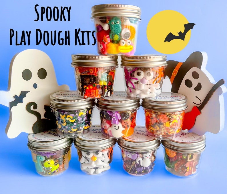 Halloween Mini Play Dough Kits, Halloween party favors, Halloween sensory, Play Dough kit, boo basket stuffers,Halloween classroom gifts,toy image 1
