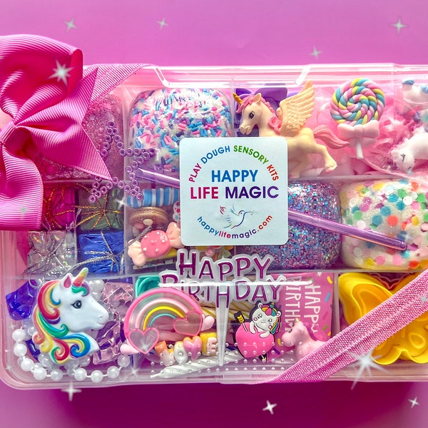 Eenhoornverjaardag Play Dough-kit, Play Dough-kit, Playdough-kit, Playdough-set, verjaardagscadeau, Busy Box, Sensory Kit, cadeau meisjes, zintuiglijke bak