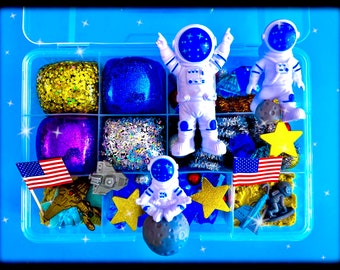 Outer Space Play Dough and Sand Kit, Play dough kit, Sensory Box, Playdough kit, Sensory Kit ,Busy box, playdough sensory kit,play doh kit