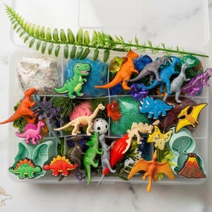 Dinosaur Sensory Play Dough Kit Full Size | Dino Habitat Box for Boys Girl Boys Birthday Gift,Sensory stress relief, playdoh Playdough Set image 5