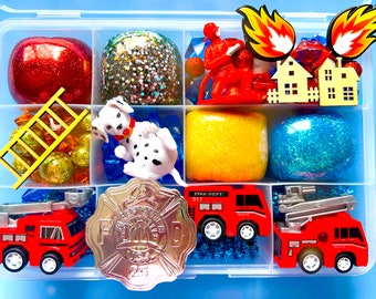 Fire Truck Play Dough Kit, Playdough kit, Sensory Kit, Play dough kit, Sensory Box, Playdoh kit, sensory bin,playdough sensory kit,busy box
