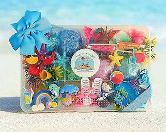 Beach Day Sensory Play Dough Kit, Ocean Life Activity Box for Kids, Summer Vacation Travel Toy, Sand Castle Sensory Bin Filler, Kids Gift