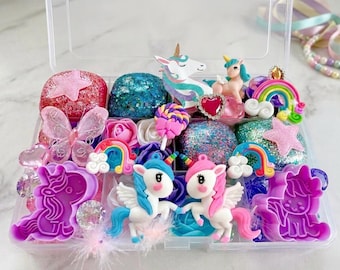 Unicorn and Rainbows Play Dough Kit, Unicorn Wonderland sensory kit, Girls Birthday Christmas gift girls Present,playdough set,playdoh bin