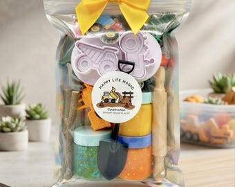Kit de plastilina con forma de minicamiones, bolsa de juego de construcción, regalo de Navidad, regalo para niños, recuerdo de fiesta de construcción, regalo para niños, kit sensorial de plastilina