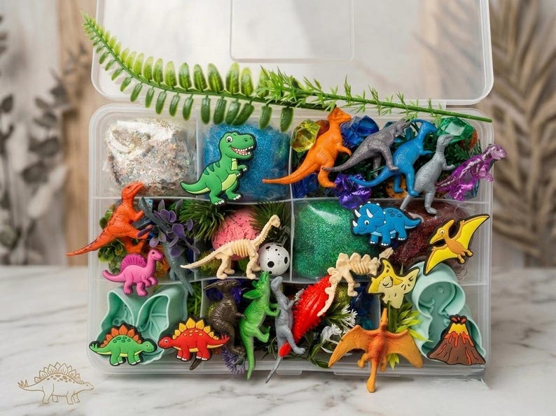 Dinosaur Sensory Play Dough Kit Full Size | Dino Habitat Box for Boys Girl Boys Birthday Gift,Sensory stress relief, playdoh Playdough Set image 1