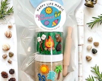 Summer Sensory Play Dough Bundle Bag/Beach and Camping jar & Rolling Pin, goodie bags, dough activity craft, travel plane craft,party favor