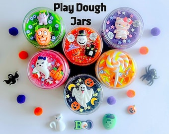 4 oz. Halloween Play Dough Jar,Halloween slime party favors,Boy Girl Gift, Play Dough kit, Halloween classroom gift for boys girl,Boo Basket