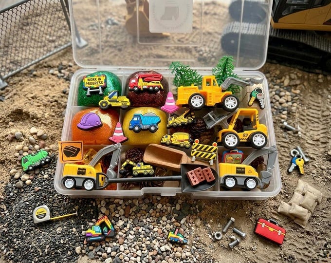 Construction Play Dough Sensory Kit,Full Size Playdoh kit,Dig and Dump Truck set,Builder Activity Box,Custom Sensory Boy Birthday Gift