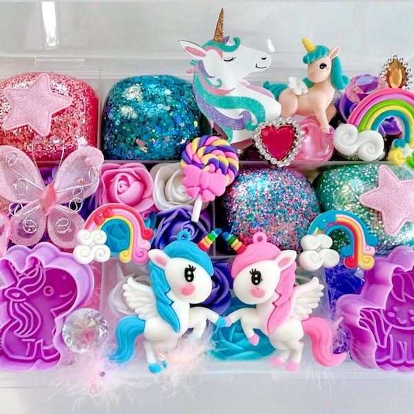 Unicorn and Rainbows Play Dough Kit, Unicorn Wonderland sensory kit, Girls Birthday Christmas  gift 3 4 5 6 7 Toddler Present,playdoh set