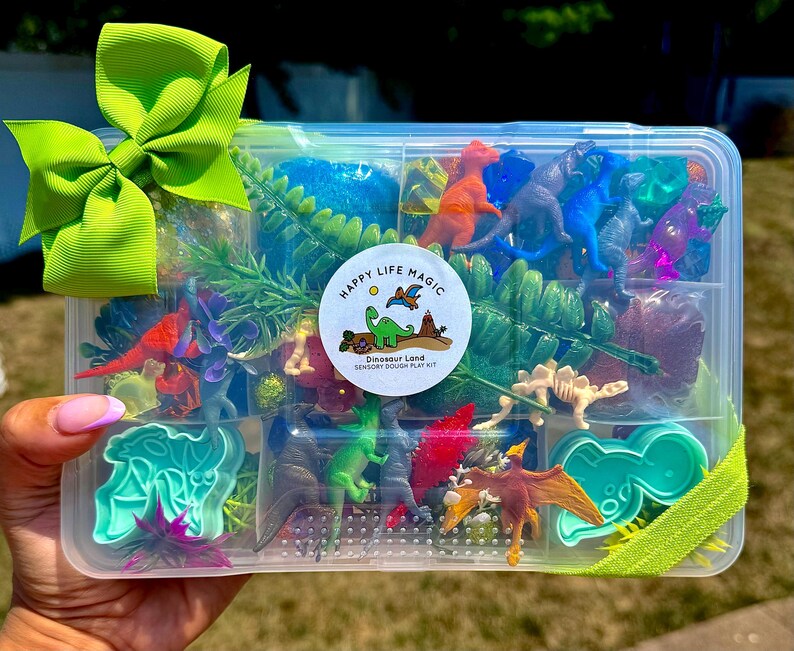 Dinosaur Sensory Play Dough Kit Full Size | Dino Habitat Box for Boys Girl Boys Birthday Gift,Sensory stress relief, playdoh Playdough Set image 2