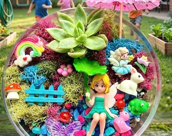 Kit de terrario mágico DIY con suculenta real, caja de manualidades en miniatura de hadas, regalo de cumpleaños para niños y niñas, juego de figuras de jardín de flores