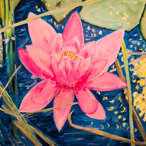 Water Lily 40x50 - Original Art, Painting on Canvas, Flowers, Living Room Decor, Wall Art, Gift Ideas