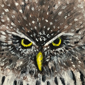 Screech Screech 24x34 - Originele kunst, schilderen op karton, dieren, woonkamer decor, kunst aan de muur, cadeau-ideeën