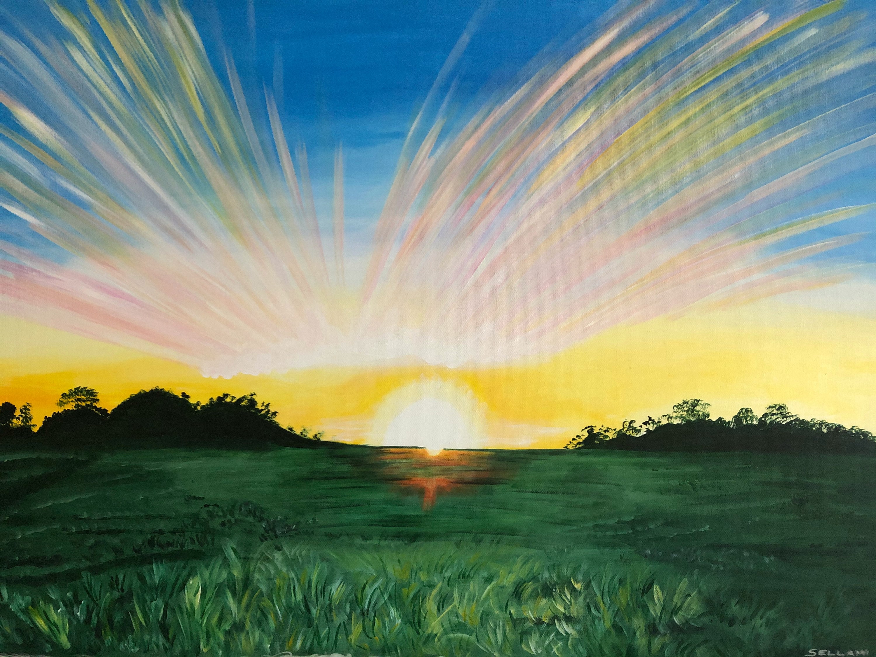 Shining Sun 70x100 Original Painting Painting on Canvas, Living Room