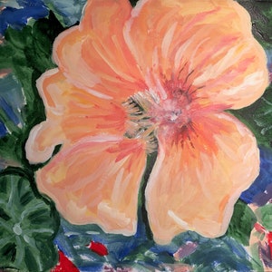 Flor de damasco 20x29 - Arte original, pintura em papelão, flores, decoração de sala, arte de parede, ideias para presentes