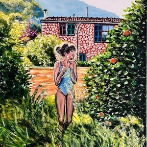 Girl in the Garden 40x50 - Original Painting, Living Room, Decor, Wall Art, Gift Ideas