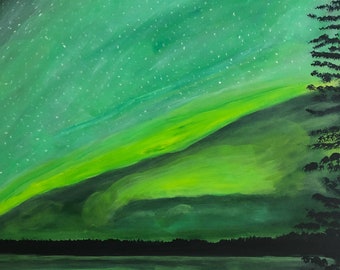 Northern Lights 50x50 - Original Painting - Painting on Canvas, Living Room Decor, Wall Art, Gift Ideas