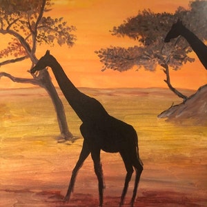 Giraffe in African Landscape 30x40 - Original Landscape Painting on Canvas, Animals, Living Room Decor, Wall Art, Gift Ideas