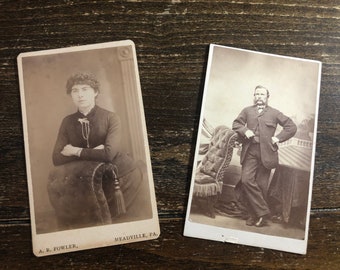 CDV duo of a Victorian Lady and a Victorian Man, Cabinet Cards, Old Photos, Antique Photographs, Found Photos, Junk Journaling, Antique CDV