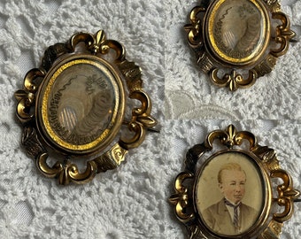 Stunning swivel brooch with portrait and hair keepsake