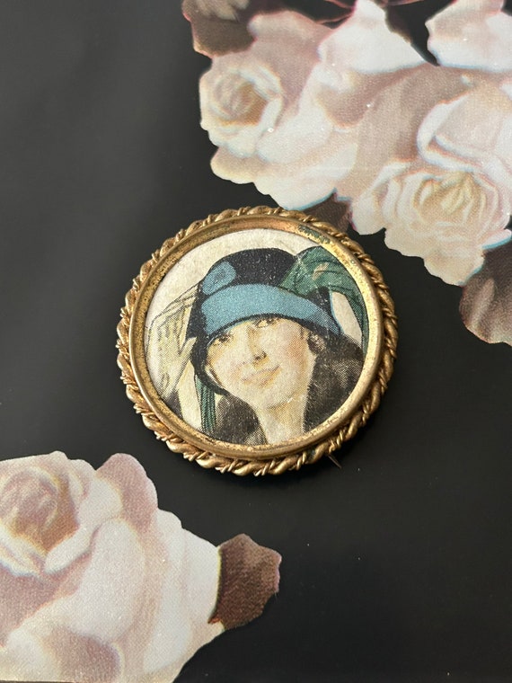 Antique fashion pin, 1920s photo brooch, antique p