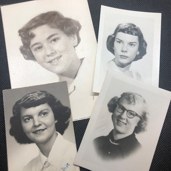 Four Vintage Ladies Photo Bundle, 1950s Photography, Vintage Snapshots, Vintage Photos, Retro Style, Black and White Vintage Portraits