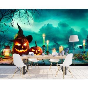 Spooky Cemetery Scene Gothic Halloween Wallpaper:Custom Size Peel&Stick removable-Mural for bed room,home decor,Rental Friendly