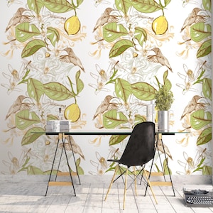 Lemon Tree Dragonfly Hummingbird Wallpaper:Custom Size Peel&Stick removable-Mural for bed room,livingroom,Rental Friendly