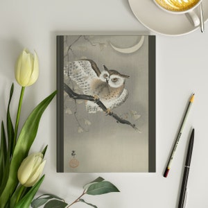 Owl Hardcover Journal 6x8 Japanese Vintage Print Art Owl in Ginkgo by Ohara Koson Owl Writing Journal Owl Notebook Journal Lined 150 Pages