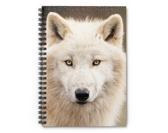 White Wolf 6x8 Spiral Notebook, Arctic Wolf, 120 Ruled Lined Pages Notepad, Wolf Portrait, White Wolf Journal, White Wolf Notebook for Kids