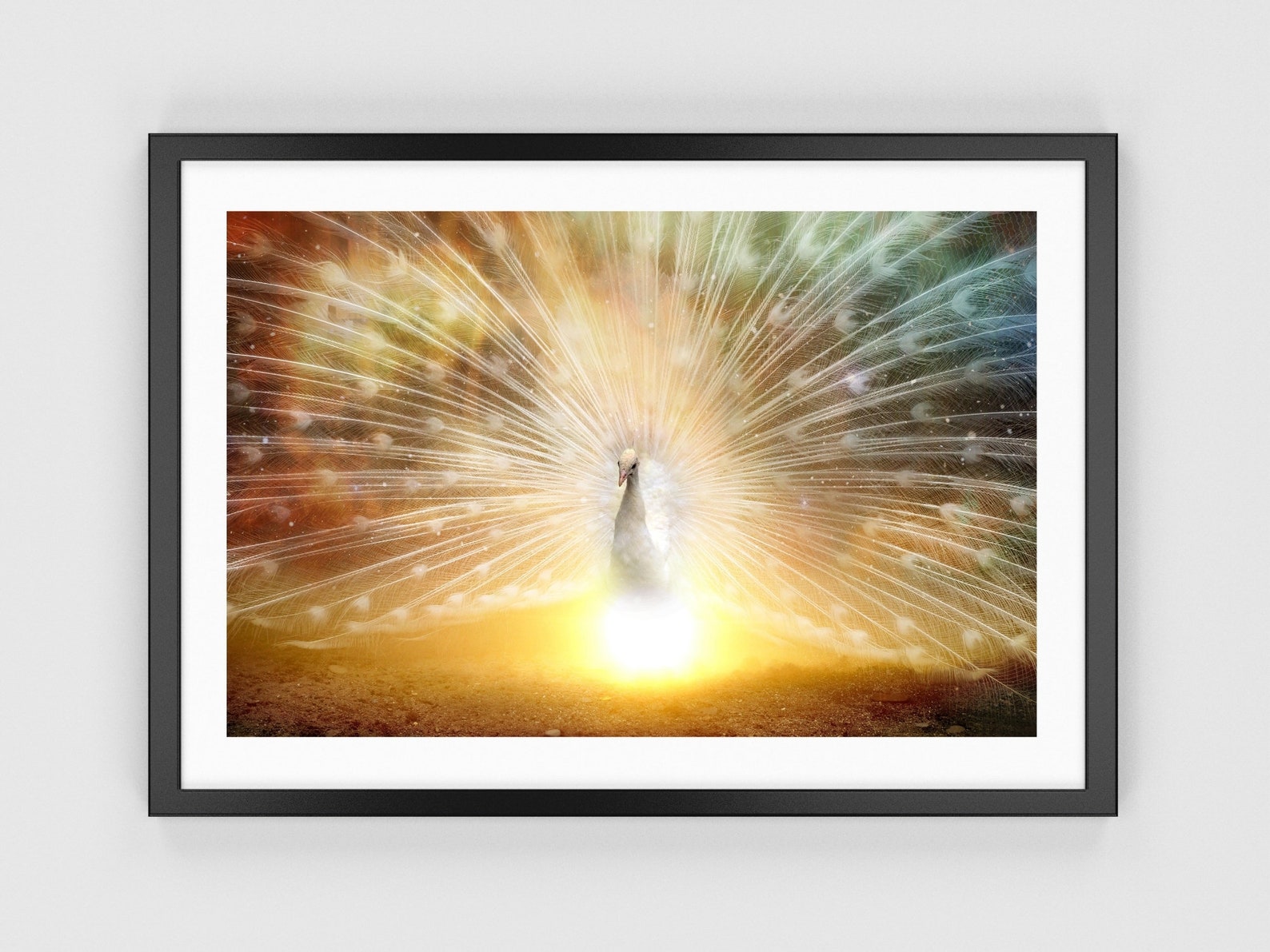 Glowing White Peacock Wall Art Mystical Peacock Print White Etsy