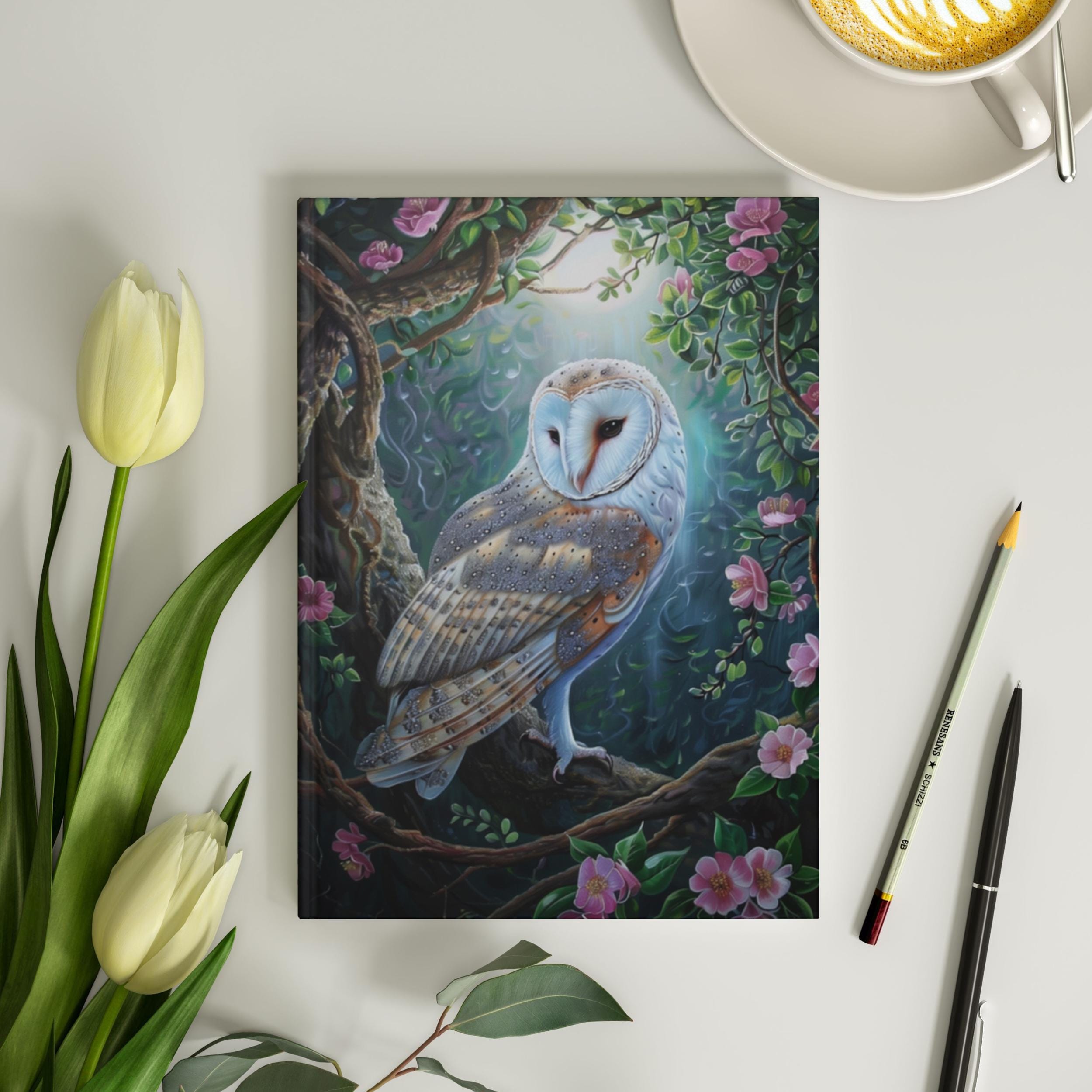 Owl Hardcover Journal 6x8 Barn Owl Journal Night Owl Notebook Forest Garden Flowers Journal for Wome