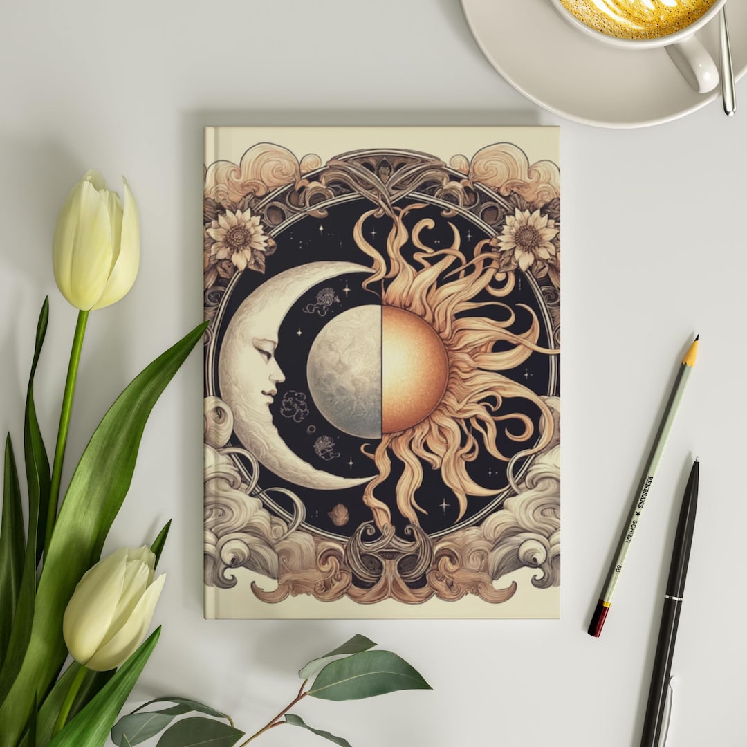 Sun and Moon Journal 6x8 Vintage Style Celestial Journal Heavenly Art ...