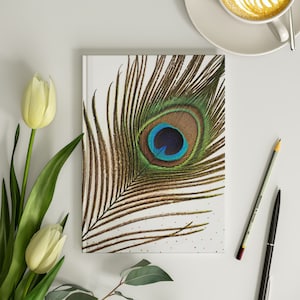 Perfect Peacock Feather 6x8 Hardcover Journal Beautiful Bird Feather Writing Journal Sacred Peacock Feather Notebook Journal 150 Lined Pages