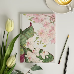 flower - ナオ  Pink Lotus Flowers 6x8 Hardcover Journal Japanese Vintage