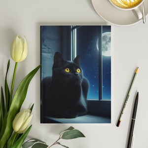 Carnet cartonné chat noir 6 x 8 carnet de notes chat noir mystérieux chat noir carnet de la pleine lune chat noir pour femme 150 pages vierges lignées