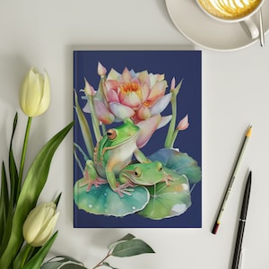 Cute Frogs Hardcover Journal 6x8 Lilypad Frog Print Journal Cute Frog Notebook for Girls Cute Watercolor Frog Journal for Women 150 Pages
