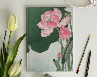 Pink Lotus Flowers 6x8 Hardcover Journal Japanese Vintage Print Art Blooming Lotus Flowers Ohara Koson Lotus Flower Notebook 150 Lined Pages
