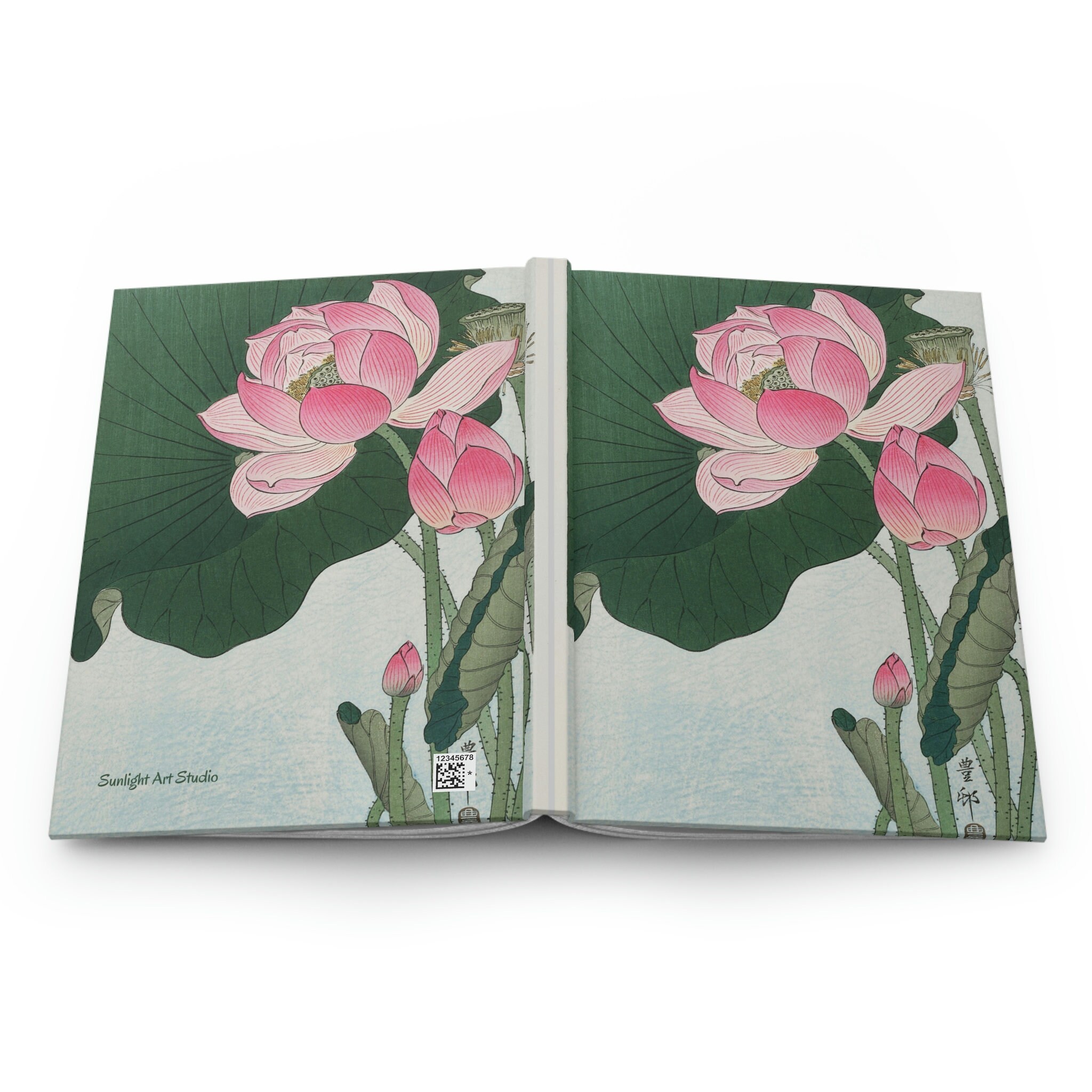 flower - ナオ  Pink Lotus Flowers 6x8 Hardcover Journal Japanese Vintage