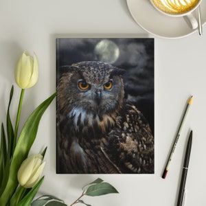 Owl Hardcover Journal 6x8 Owl Journal for Women Great Horned Owl Notebook Owl Gift for Her Owl and Moon Notebook Journal Lined 150 Pages