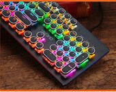 Black Mechanical retro steampunk typewriter RGB Keyboard Mouse with blue switch