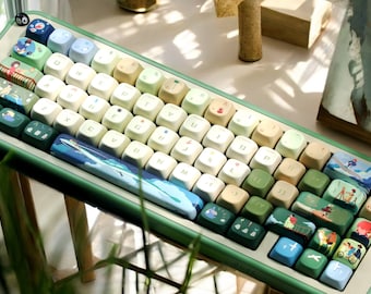 Ghibli Anime Keycap Set - SOA and Cherry  - Love Story / Ghibli Anime - English Font Custom Keycaps + bonus and novelty keycaps included