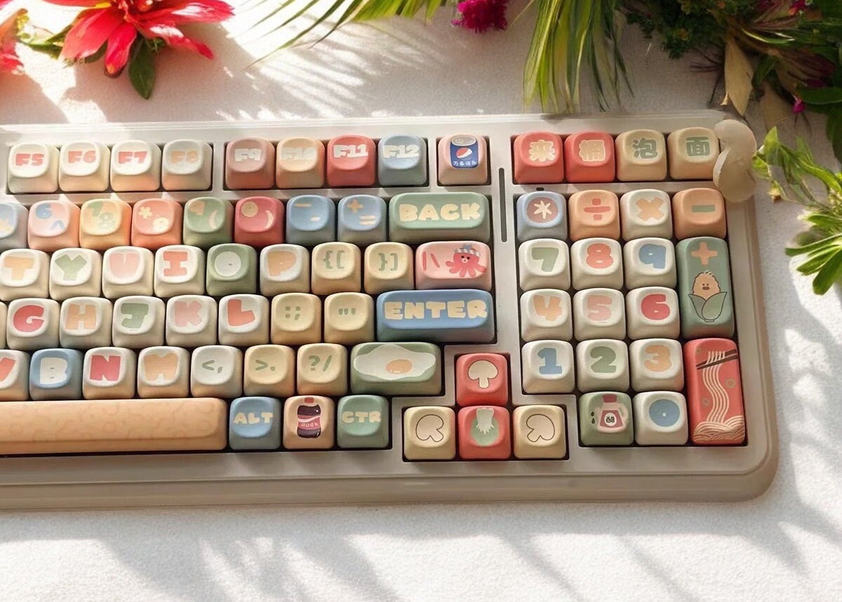 Instant Noodles Keycap Set - MOA profile Keycap Set - Instant Noodles / Ramen / Quick food themed keycaps - English Font - Bonus Caps