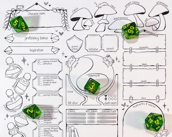 Frog and Mushroom Character Sheets (Lineart) - D&D 5e