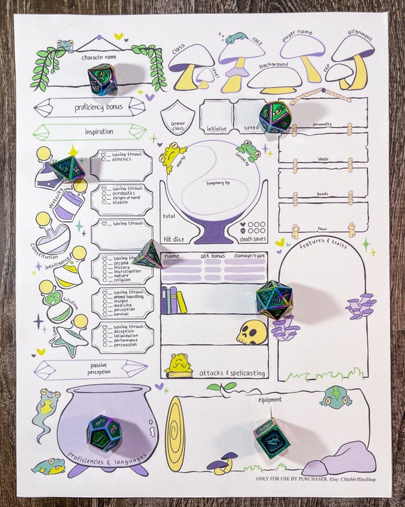 Frog And Mushroom Character Sheets Color D D 5e Etsy Canada