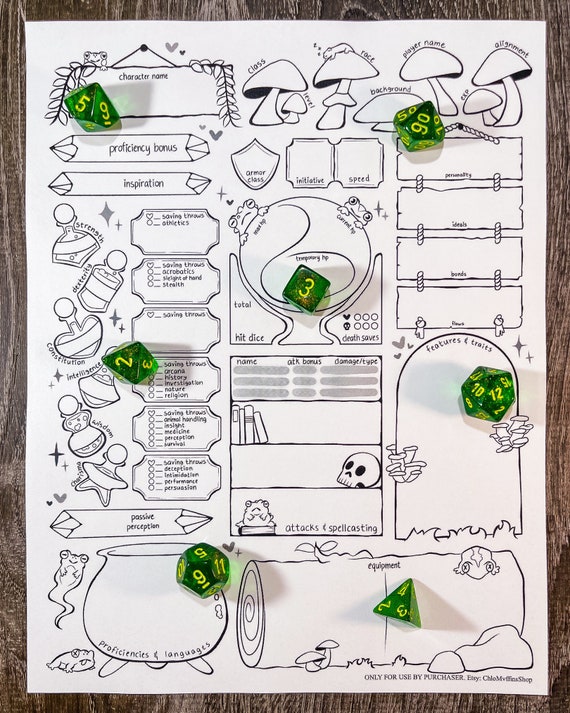 Frog and Mushroom Character Sheets (Lineart) - D&D 5e