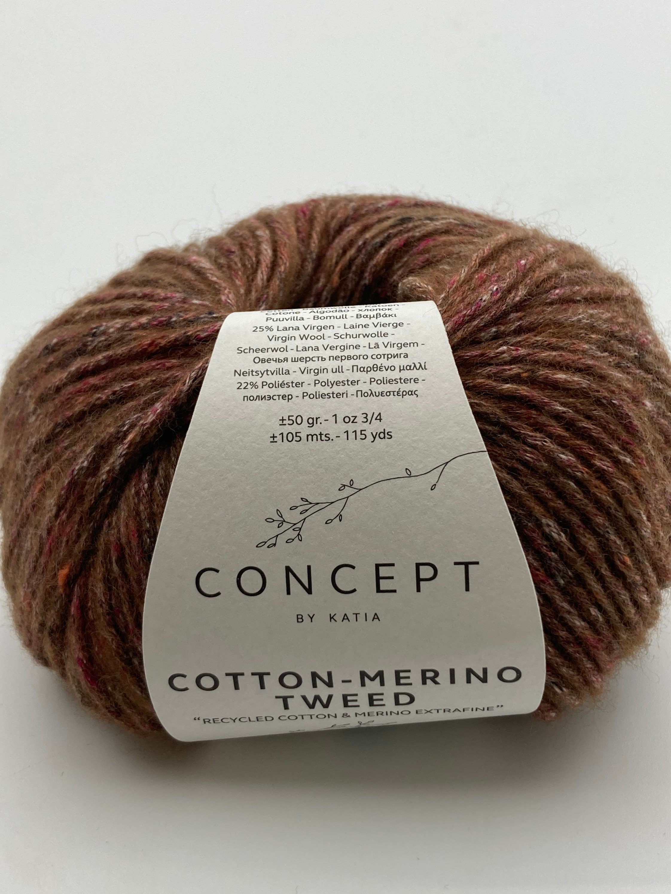 Katia Concept Cotton Merino Tweed Warm Cotton Yarn Tweed Yarn Very Light  Yarn Knitting Cotton 50g-105m / Col.505 Brown 