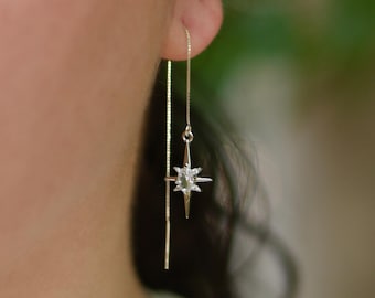 Twinkle Star Threader Earrings | 925 Sterling Silver Gold Plated Jewelry | Gift Ideas